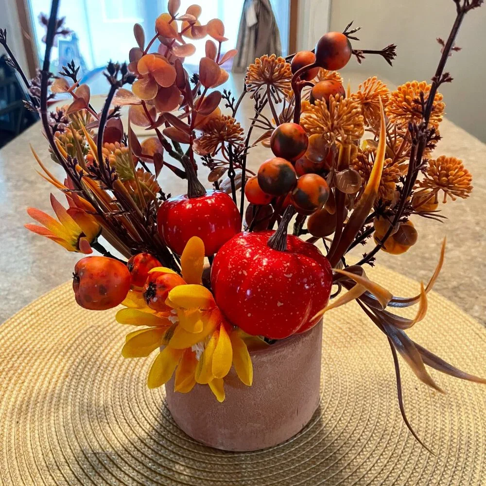 Autumn Tabletop Faux Floral Decor — Neutral Planter
